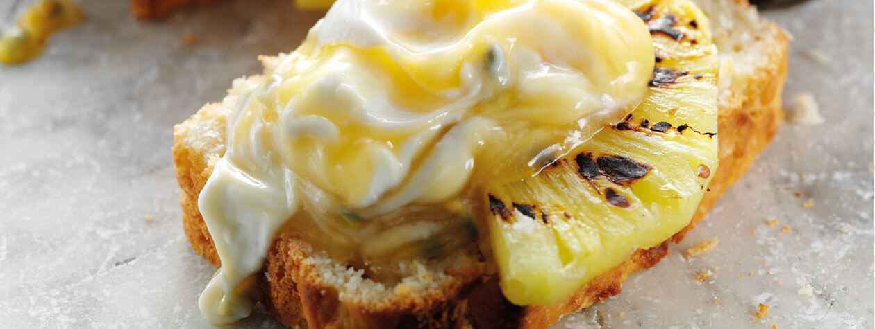 Coconut Yoghurt Bread with Lime & Passionfruit Yoghurt