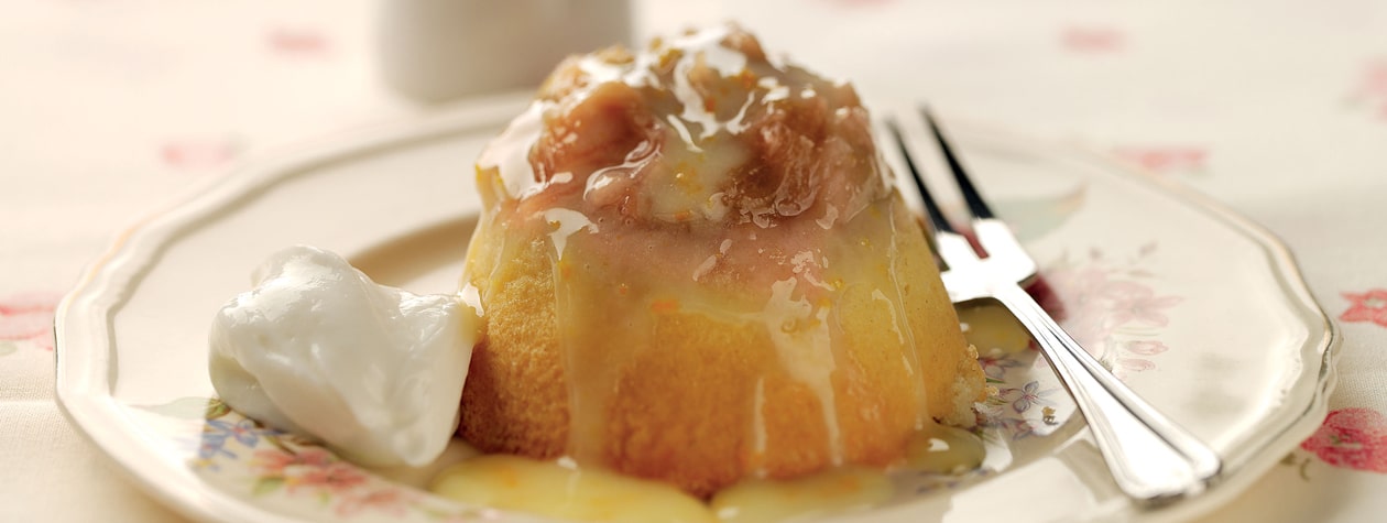 Rhubarb & Ginger Sponge Pots with an Orange Drizzle