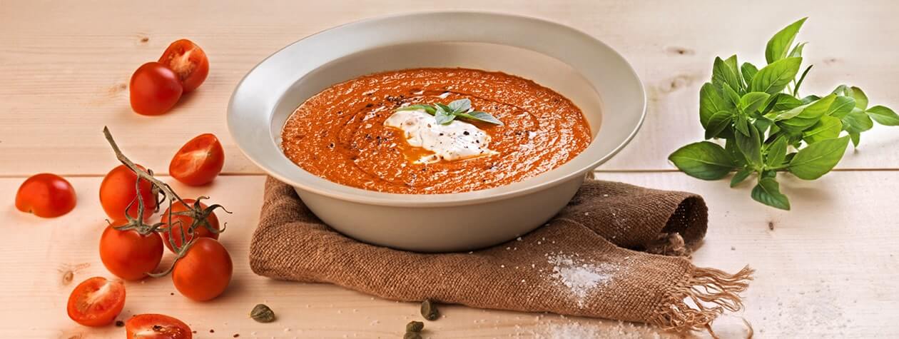 Spicy Tomato Soup, with Basil and FAGE Total Yoghurt