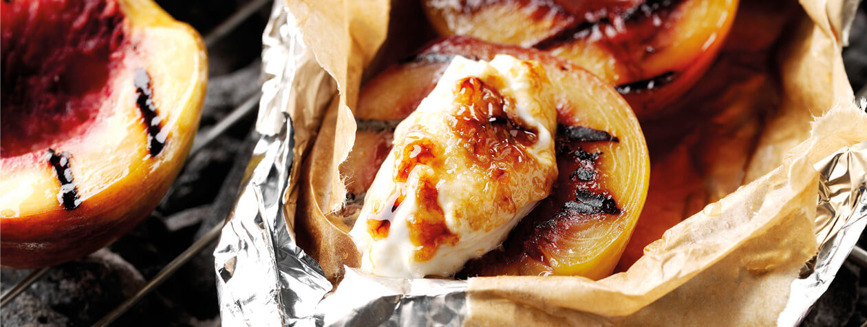 BBQ Rum Baked Peaches with Caramelised Yoghurt