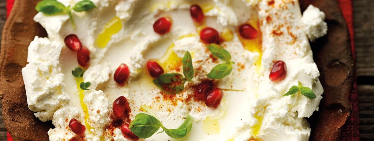Homemade Labneh with Basil & Pomegranate Seeds