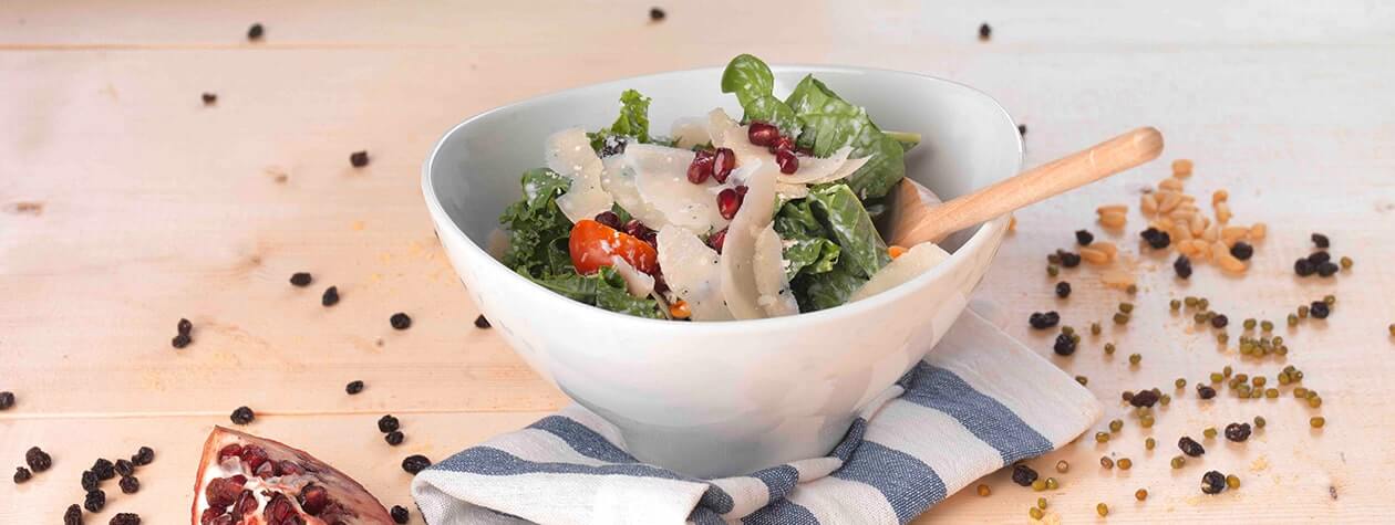 Kale, Spinach & Parmesan Salad with Yoghurt & Lemon Dressing