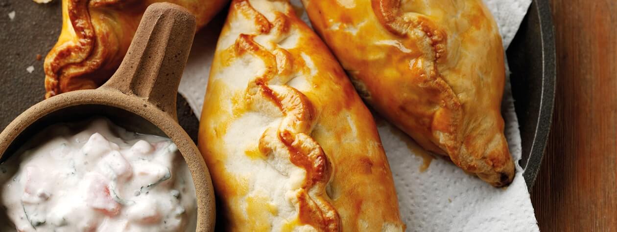 Spicy Lamb, Chickpea Pasties with a Yoghurt Dip