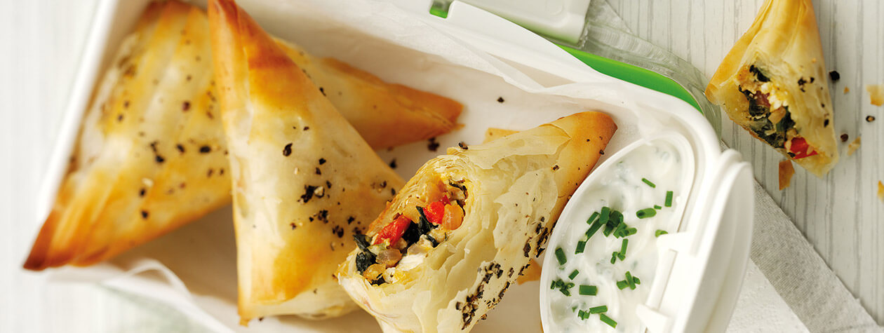 Feta, Spinach & Pepper Pasties with Garlicky Dip