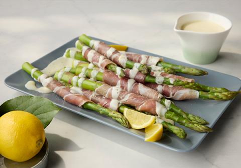 Prosciutto Wrapped Asparagus with Lemon Yoghurt Glaze