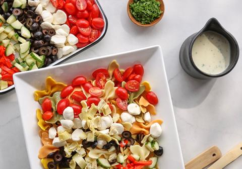 Veggie Pasta Salad with yoghurt dressing